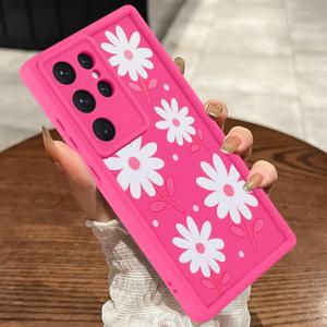 Compatible with Samsung Galaxy S23 Ultra Case, Daisy Floral Shockproof Soft TPU Protective Cover for Women Girls, Slim Anti Scratch Daisy Case for Galaxy S23 Ultra 6.8 Inch, Hot Pink