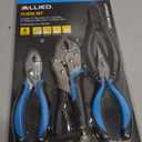 Allied 4pc Pliers 6” Slip Joint, 6”Long Nose, 6”Diagonal, 7” Locking Non-Slip