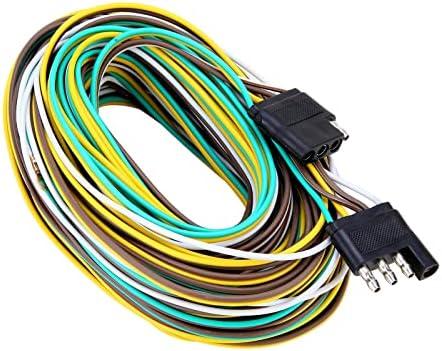 Serlainxin 50Foot 4Pin 5Wire Trailer Wire Harness, Premium Towing Wiring Solution, Extended Length Boat Trailer Wiring Kit, 4-Way Trailer Light Wire Brown/Green/Yellow/White for RV Boat Marine