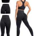 SALSPOR 3 Piece Workout Sets for Women Butt Lifting Leggings with High Impact Sports Bra Gym Shorts Activewear Matching Set(3DWX-Washed Black-S)