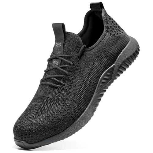 Furuian Steel Toe Shoes for Men Women Comfortable Non Slip Men's Safety Steel Toe Sneakers Industrial Warehouse Contstruction Work Shoes for Men All Black 7.5 (38)