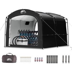 Happy Travel Bike Storage Tent, Outdoor 876.3ft Large 2-in-1 Portable Shed More 30% Top Space W/Double Doors with Mesh, Outside Lawn Mower Shelter and Bicycle Cover for Patio Furniture, Garden Tools