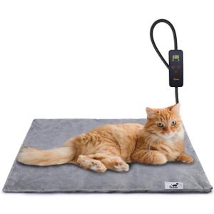 Toozey Pet Heating Pad, 6 Adjustable Temperature Dog Cat Heating Pad with Timer, Waterproof Heated Cat Bed with Chew Resistant Cord, Indoor Electric Pet Heated Mat 18x16in (18.0"L x 16.0"W x 0.6"Th, Grey)