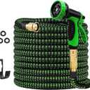 100 FT Expandable Garden Hose Water Hose with 10-Function High-Pressure Spray Nozzle, Heavy Duty Flexible Hose, 3/4" Solid Brass Fitting
