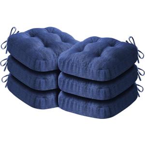 IASEAHK Chair Cushions for Dining Chairs, Dining Chair Cushions, Tufted Indoor Chair Pads with Ties & Non Slip Backing, Seat Cushions for Kitchen Chairs 16.5 x 16.5 x 3.5, Set of 6, Navy Blue