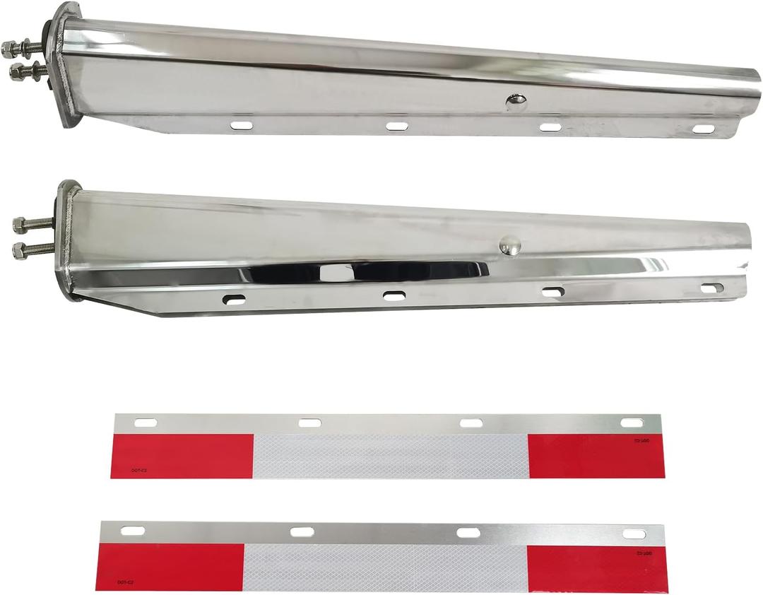 Stainless Steel Straight Spring Loaded Mud Flap Hangers Brackets Mudflap Holders Mounts Set 1-1/8" Bolt Spacing 30" Length with Aluminum Reflective Tapes fit for Semi Trucks, 2 pcs