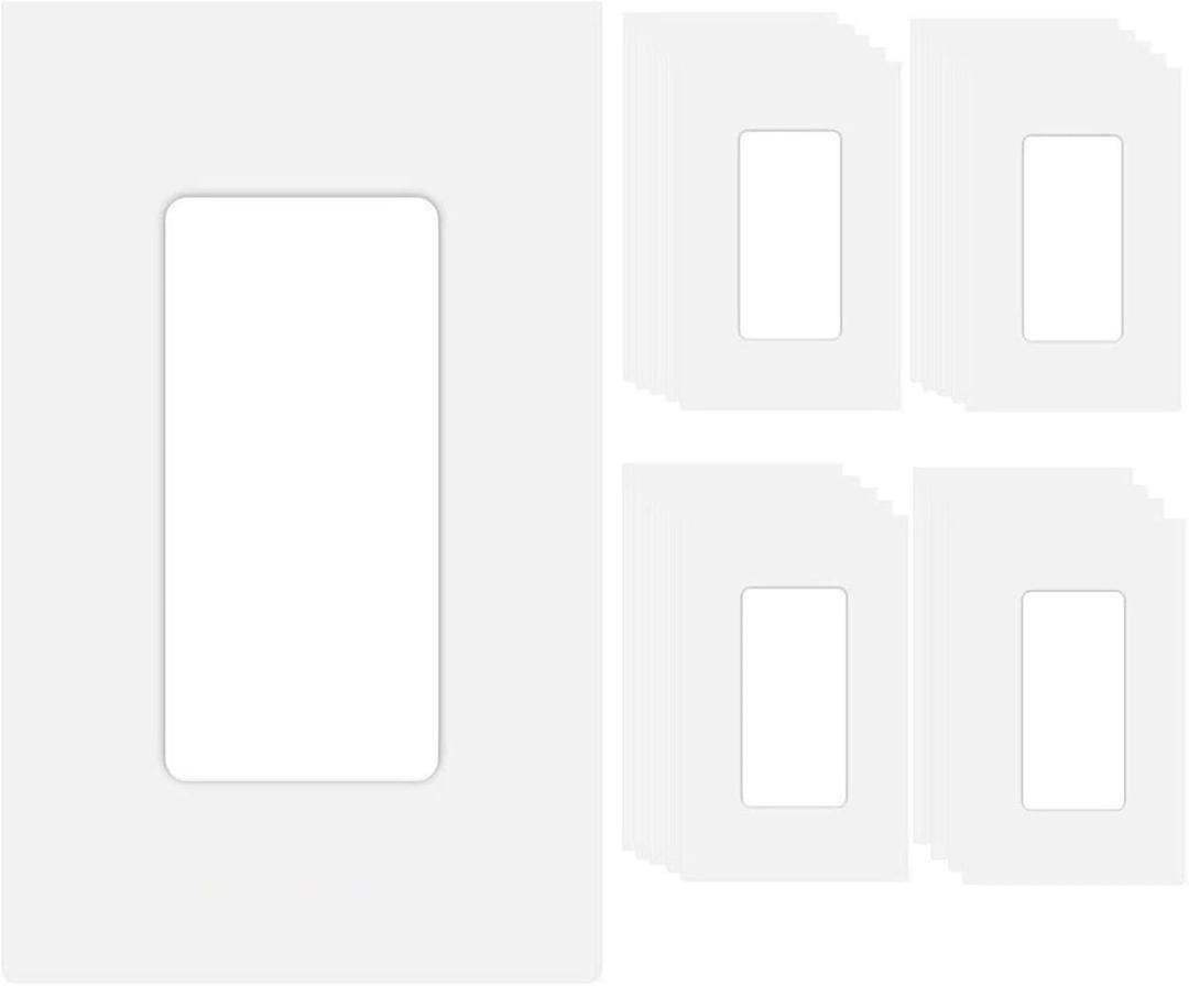 20 Pack 1-Gang Screwless Decorator Wall Plate Cover Switch Outlet Electrical Faceplate for Light Switche, Smart Switch, Receptacle, Dimmers, USB Outlet, GFCI, Child Safe Cover Plate, White