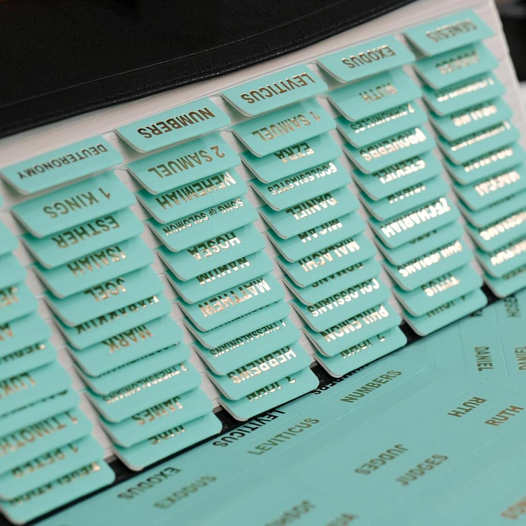 UPAFEXXI-Leather Bible Tabs, Bible Tabs for Women and Men(Gold Foil Lettering) Large Print Stickers, Easy to Read and Apply, 80 Chapters Labels for Easy Navigation(T-Blue)