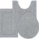 SHACOS Micorfiber Bathroom Rugs Set of 3 Pieces Small Bath Mats 16"x24" with Toilet Lid Cover U Shaped Toilet Rug Fluffy Plush Non Slip Washable Carpet for Bathroom Floor(Light Grey)