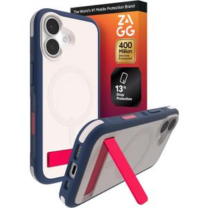 ZAGG Sedona Snap Case with Kickstand for iPhone 17 - Red Light & Blue, Drop Protection (13ft/4m), Multi-Layer Protection, with Camera Button, MagSafe Phone Case with Impact-Absorbing Bumpers