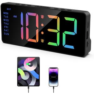 ORIA Digital Alarm Clocks for Bedrooms, Dual Alarm Clock with Large LED Display, Rechargeable Bedside Clock with Colorful Digit, Adjustable Volume Brightness, Snooze, for Home Living Room Travel