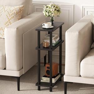 Small Narrow Side Table, 3-Tier Skinny End Table with Storage Shelf, Slim Nightstand Bedside Table for Small Spaces, Living Room, Bderoom, Black
