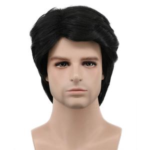 karlery Mens Short Curly Fluffy Dark Black Wig Halloween Costume Wig Cosplay Party Wig