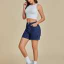 Luvamia Jean Shorts for Women High Waisted Trendy Casual Utility Stretchy Denim Jorts Cutoff Long Shorts with Pockets (Blue, L)