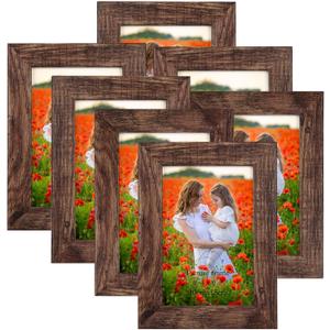 PETAFLOP 4x6 Picture Frame Set of 7, Rustic Frames Display 4 by 6 Inch Photo for Wall or Tabletop (Distressed Brown)