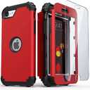 IDweel for iPhone SE 2020 Case with Screen Protector,Case for iPhone SE 2022, Sturdy 3 in 1 Shock Absorption Slim Fit Heavy Duty Hard PC Cover Soft Silicone Bumper Full Body Cover,Red