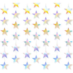 Andiker Hanging Snowflakes Decorations, 6pcs Rainbow Snowflake Garland for Christmas Birthday Party Baby Shower Graduation, Holographic Party Decorations for Adding Party Atmosphere (Small Stars)