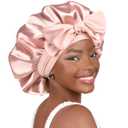 YANIBEST Silk Bonnet for Sleeping Women Satin Bonnet Double Layer Satin Lined Hair Bonnet with Tie Band Curly Hair Blush Pink (Large)