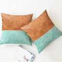 CaliTime Throw Pillow Covers Pack of 2 Soft Faux Leather Solid Dyed Cross Chenille Cushion Cases for Couch Sofa Home Decoration 18 X 18 Inches Light Teal Green