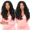GKtineke Yaki Curly V Part Wig for Black Women, 24 Inch Glueless Synthetic Curly Wig, Wear and Go Half Wig with Clip in, Heat Resistant Hair No Leave out (Natural Black)