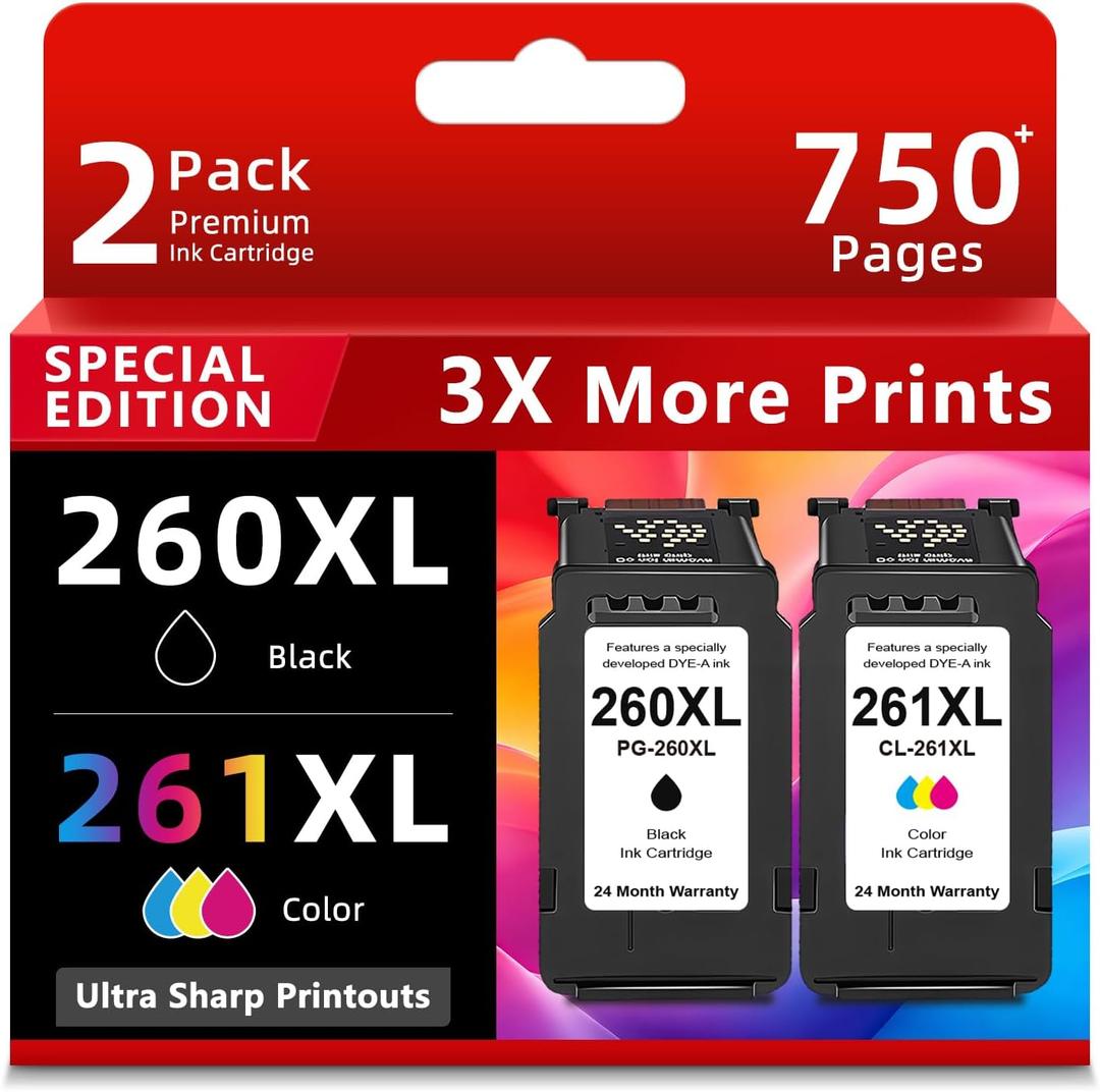 Ankink Compatible Ink Cartridges Replacement for Canon 260XL 261XL PG 260 CL 261 PG260 CL261 XL Fit for Cannon TR7020 TR7020a TR7022 TS6420 TS6400 TS5300 TS5320 TS6420a Printers (Black Color 2-Pack)