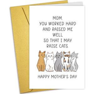 2 x Nchigedy Cute Cat Mothers Day Card, Mothers Day Gift for Cat Lover, Funny Mother's Day Card for Cat Mom