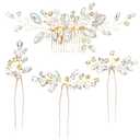 inSowni 4 Pieces Gold Metal Wedding Bridal Rhinestone Hair Side Comb Slide+U-shaped Rhinestone Hair Pins Prom Party Headpieces for Brides Bridesmaids Women Girls