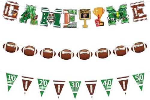 Pack of 2 Mulbozy Game Time Football Banner, 8 Ft Football Party Banner Decoration, Football Garland Pennant Banners for Birthday, Sports Fantasy Football Party Decor