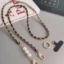 Fashion Black Pearl Cell Phone with Lanyard Pearl Clip Design,Beach Vacation Essentials,Fashionable Cell Phone Chain and Purse Straps Replacement Crossbody