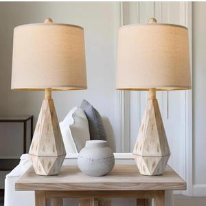 PoKat 23'' Farmhouse Table Lamps Set of 2, Beige Rustic Lamps for Living Bedroom Night Stands, Bedside Nightstands Living Room Table Lamps for End Side Table, Beige and White (Small 20.25")