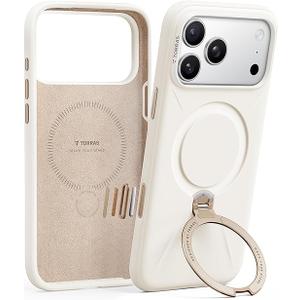 TORRAS Q3 Silicone 360 Spin for iPhone 17 Pro Case with Stand, Fit for MagSafe, Magnetic Ring Kickstand with Camera Control, Liquid Silicone Rubber Soft Phone Case for iPhone 17 Pro 6.3'', Light Ivory