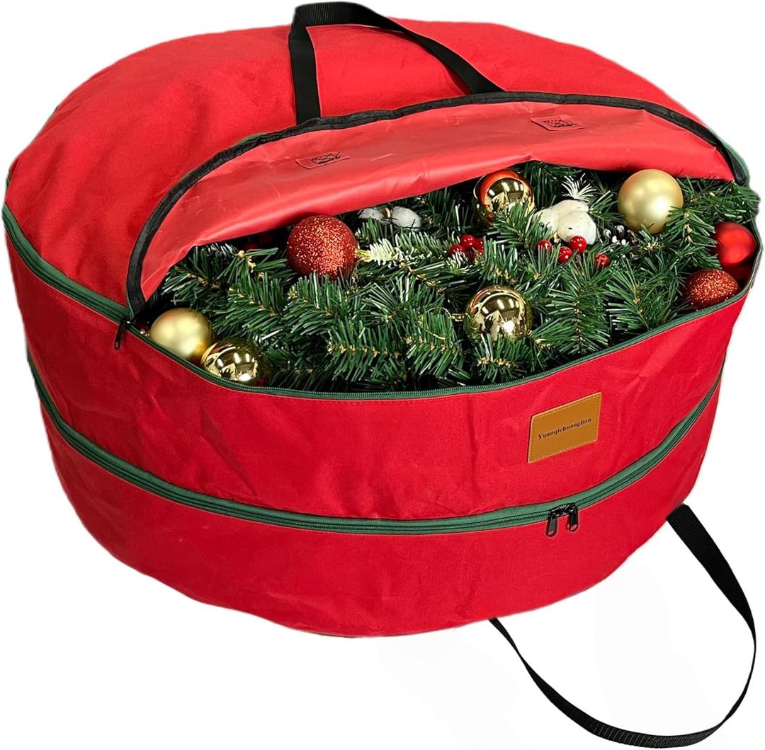30x12 inchs Wreath Storage Container,Red Double storage bag,Heavy Duty 600D Oxford Cloth,Garland Wreaths Container For Xmas Holiday Wreaths Storage Holder