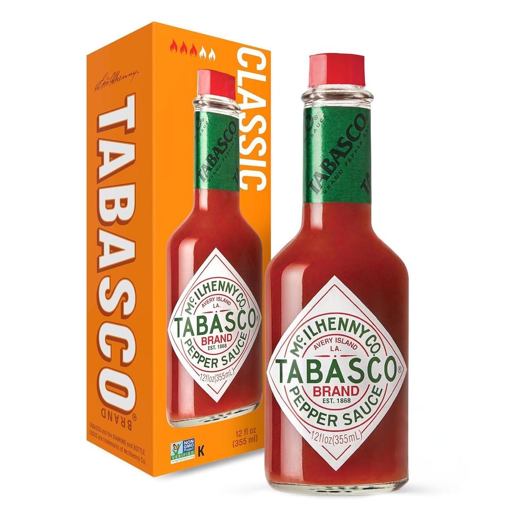 TABASCO Brand Original Red Pepper Sauce, Hot, 12 Oz Glass Bottle (1-Pack)
Classic & Versatile Hot Taco Sauce, Three Simple Ingredients, Dash on Eggs & Seafood, Great Wings & Pizza Sauce, Oyster Sauce
