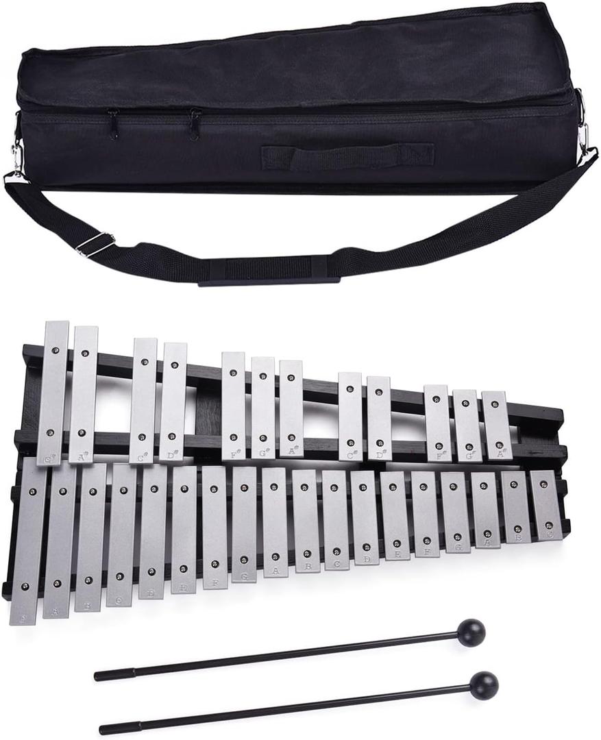 Foldable Glockenspiel Xylophone, 30 Note Glockenspiel Xylophone Wooden Frame Aluminum Bars Educational Percussion Musical Instrument Gift with Carrying Bag