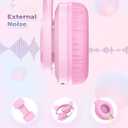 iClever Kids Headphones with Cat Ear Led Light Up, Safe Volume Limite, FunShare, Foldable, Over-Ear Headphones for Kids for School/iPad/Tablet/Travel, Meow Donut-Pink