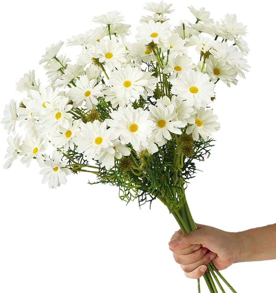 15 Bundles Artificial Flowers White Artificial Daisy Flowers UV Resistant Outdoor Fake Wildflowers with Stems Faux Greenery Shrubs Plants Arrangements for Wedding Decoration Home Garden Decoration