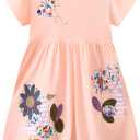 Toddler Girl Dress Summer Short Sleeve Cotton Cute Casual Clothes Outfits Clothing Peach Butterfly 4T