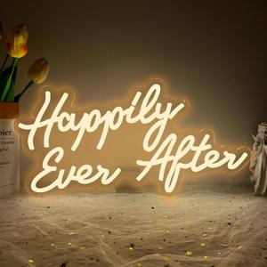 Happily Ever After LED Neon Light Sign, Wedding Neon Led Signs for Bridal Shower Bachelorette Bridal Engagement Party Decorations Wall Decor Lights Valentine's Day Dimmable USB Powered(16.9"*9.1")