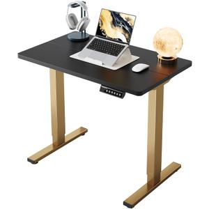HUANUO 32" Small Electric Standing Desk Adjustable Height, 4 Memory Height Settings, Sit Stand Up Desk for Home Office & Computer Workstation, Black and Gold Frame (32" x 19")