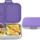 Howeemo Stainless Steel Bento Box Kids, Leak Proof Metal Bento Lunch Box,3 Compartments 304 Stainless Steel Bento Lunch Containers for School and Office,BPA-Free(Purple)
