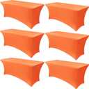 Obstal 6 Pack Stretch Spandex Table Covers for 6 Foot Tables - 6 FT Universal Rectangular Fitted Tablecloth Protector for Wedding, Banquet, Party, 72 Length x 30 Width x 30 Height Inches, Orange