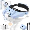 Magnifying Glass with Light, Magnifying Glasses for Close Work 1X-14X, Magnifier Headset with 2pcs Detachable Lights,Upgraded USB C Charge Built-in 500mAh Suit for Crafts Hobbies Cross Stitch