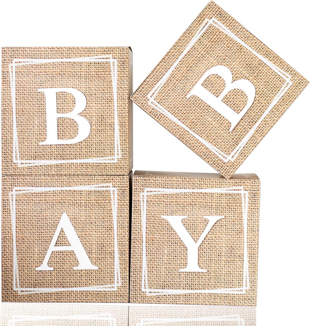 Baby Shower Box, Country Style Bohemian Balloon Box, 4pcs of Linen Patterned with Letters, for Gender Reveal Birthday Photo Prop