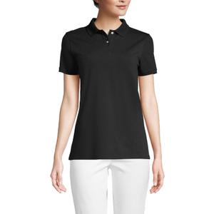 Lands' End Women's Mesh Cotton Short Sleeve Polo Shirt (Large Petite, Black)