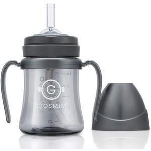 GROSMIMI Spill Proof no Spill Magic Sippy Cup with Straw with Handle for Baby and Toddlers, Customizable, PPSU, BPA Free 6 oz (Charcoal)