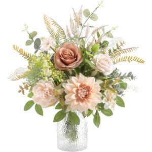 Serra Flora Faux Flowers with Vase,Artificial Silk Roses in Vase,Table Centerpieces for Dining Room, Silk Flower Arrangements for Home, Living Room Bathroom Plant Decor, Centerpiece Table Decorations (Nude Color)