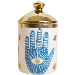 Big Eye Aromatherapy Candle Jar With Lid Ceramic Makecup Cotton Swab Holder Home Deocrative Bottler, Home Fireplace Kitchen Dining Decor For Living Room Knick Knacks Candle Holder (F66)
