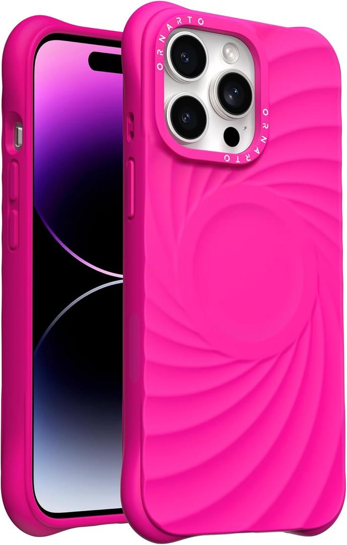 ORNARTO Vortuxe for iPhone 14 Pro Max Case 6.7" | 2X MIL-STD Drop Protection | Compatible with MagSafe | Sleek Aesthetic Liquid Silicone Phone Cover - Hot Pink