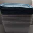 Hefty 72 Quart Hi-Rise Storage Bin with Lid, Stackable Plastic Container Tote for Home, Office, and Classroom Organization, 6 Pack, Smoke Blue 2 BROKEN