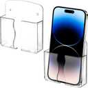 Ymapinc 2Pcs Wall Mount Phone Holder Transparent Wall Phone Holder for Bed Self Adhesive Cell Phone Wall Holder with Charging Hole for Most Cell Phone, Bedside Remote Control Stand